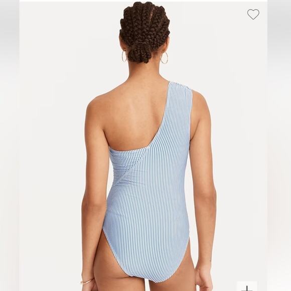 J.CREW Ruched One Shoulder One Piece in Seersucker Light Blue Ruched Sides NEW - Picture 5 of 12